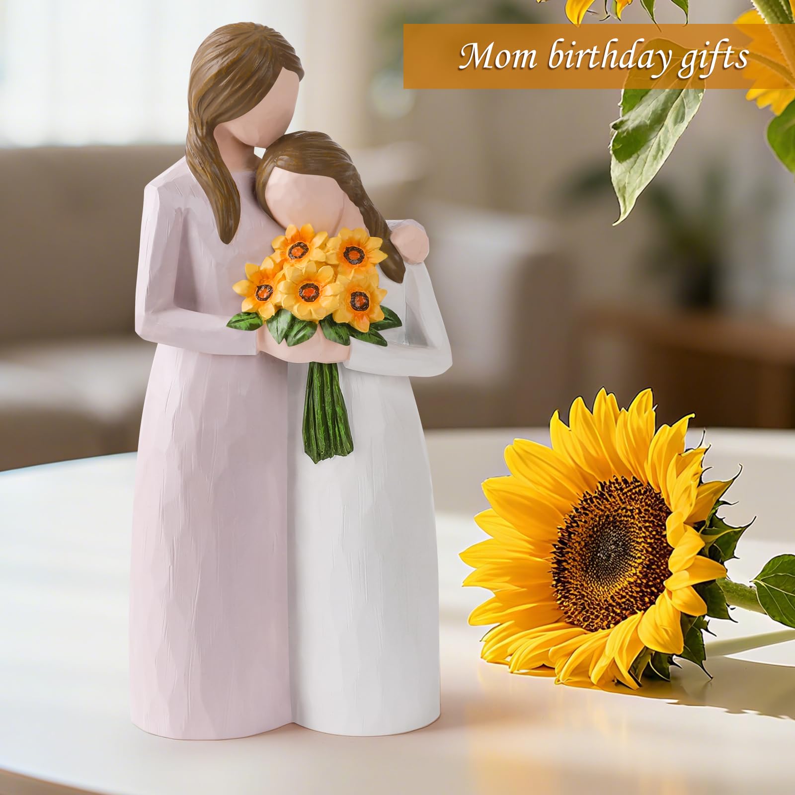 Mother Daughter Hug Figurine – Handcrafted Resin Collectible Figurines Home Decor, Sentimental Gift for Mom Birthday, Mother’s Day, Thanksgiving, Christmas, Purple