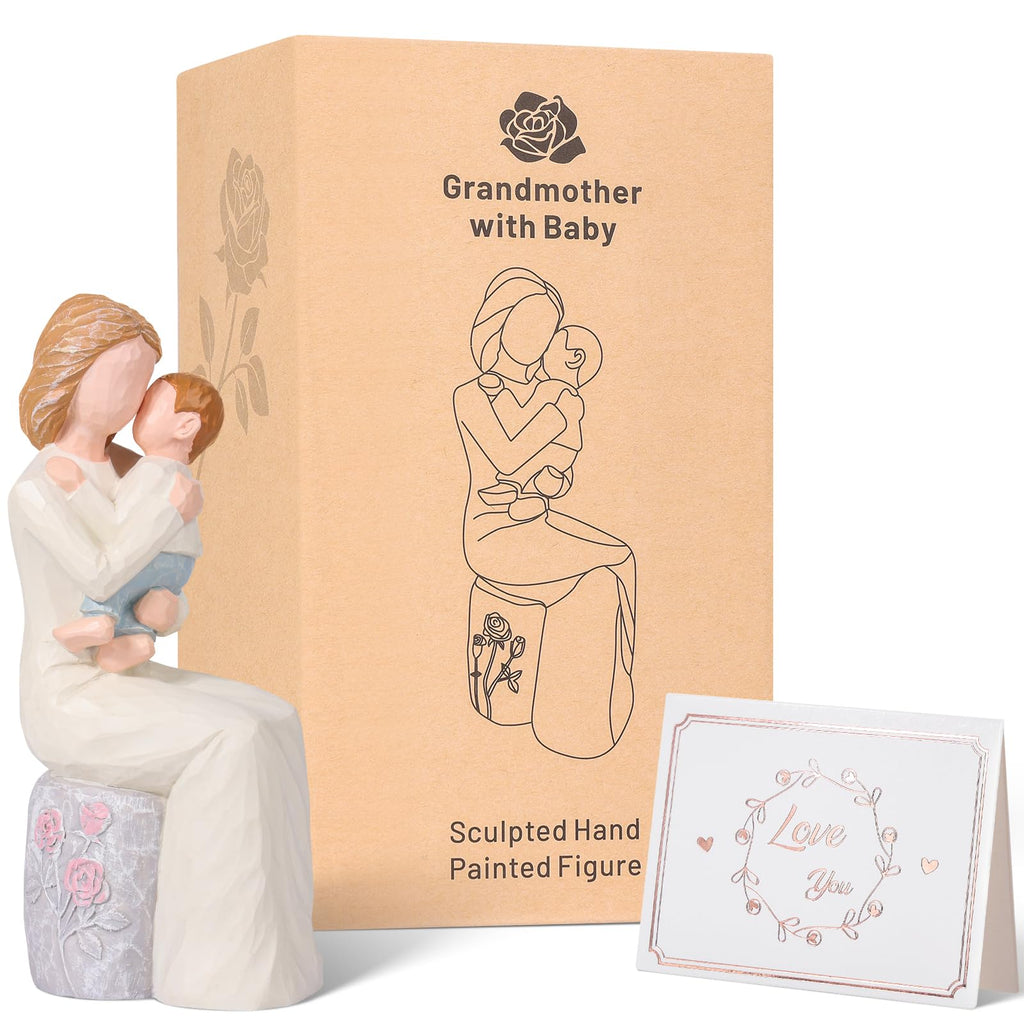 Grandmother and Baby Figurines, Hand-Painted Sculpted Statue, Sentimental Keepsake for First Time Nana or Great Grandmother, Emotional Home Decor Present