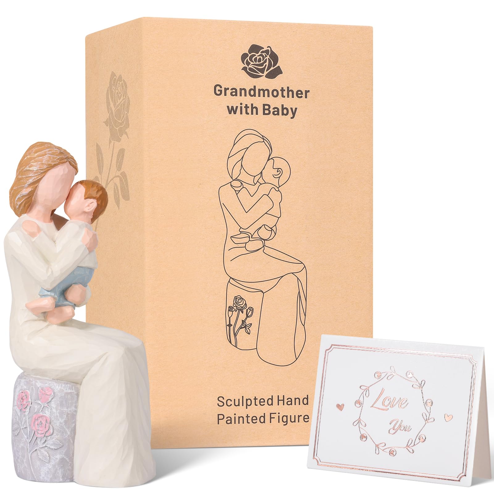 Grandmother and Baby Figurines, Hand-Painted Sculpted Statue, Sentimental Keepsake for First Time Nana or Great Grandmother, Emotional Home Decor Present