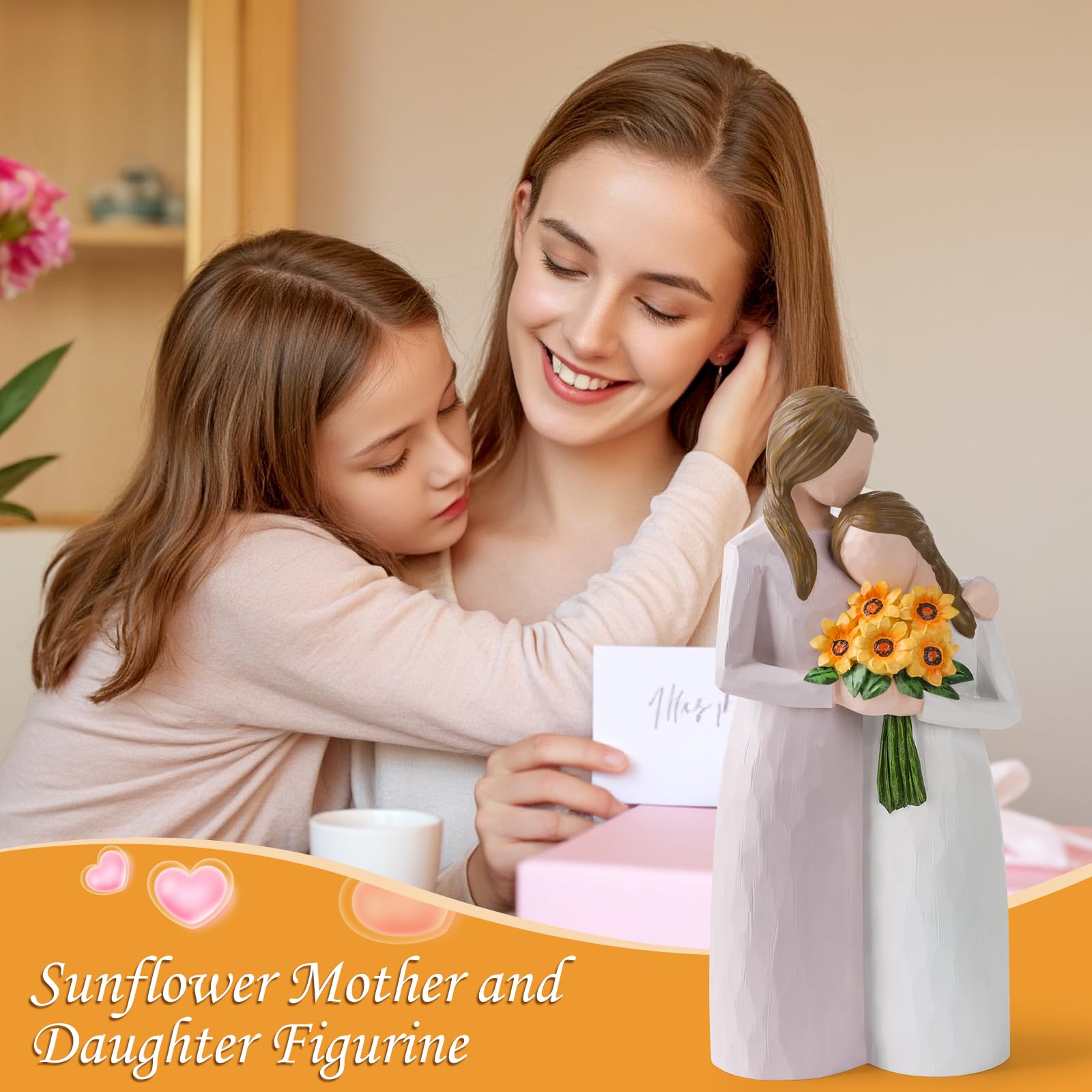 Mother Daughter Hug Figurine – Handcrafted Resin Collectible Figurines Home Decor, Sentimental Gift for Mom Birthday, Mother’s Day, Thanksgiving, Christmas, Purple